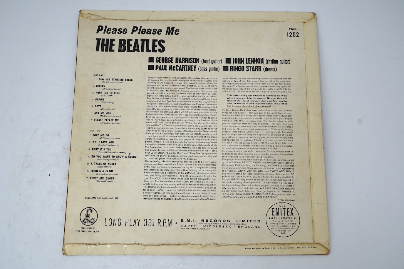 Ten The Beatles LP record albums; Please Please Me, PMC 1202, XEX.421, two copies of With The Beatles, both PMC 1206, XEX.447, two copies of A Hard Day’s Night, both PMC 1230, XEX.481, Help!, PMC 1255, XEX.549, Rubber So